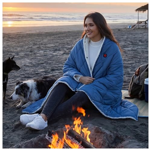 Wearable Heated Blanket,12V Cordless 15000 mAh,3 Heating Set | Cordless heating pad design,Battery Operated,Sherpa Lining,Heated Shawl Throw Blanket for Car,Camping,Backpacking,Hiking - color: Navy Blue