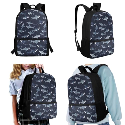 Upetstory 5 pcs/set Shark School Bag Girls Backpack and Lunch Box Pencil Case Boys Schoolbag Elementary Bookbag Kindergarten Preschool Water Bottle Sleev Book Cover Back to School Gift - color: Cool Shark