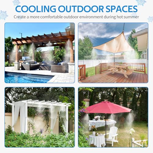 Misting Cooling System, 98FT(30M) Pre-Assembled Kit with 27 Brass Nozzles & 3/4" Brass Adapter, Cooling Mister for Patio, Backyard, Pets, Garden & Greenhouse - size: 98FT / 30M