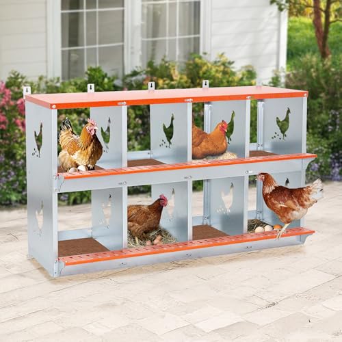 8 Compartment Galvanized Steel Nesting Box Wall Mount | Galvanized Steel Rustproof & Weather Resistant|Vented Design Keeps Interior Dry & Odor Free|Tool-Free Assembly - size: 42.5"L x 17.0"W x 25.0"H
