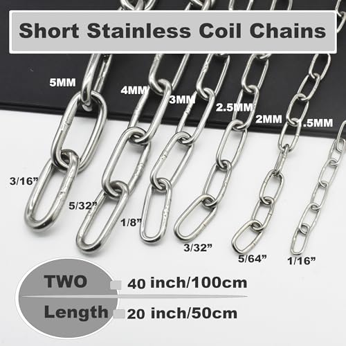 1/8 inch(3mm) Wire Diameter Stainless Steel Safety Chains 40 inch Long Link Rings Light Duty Coil Chain for Hanging Pulling Towing, 1/8"x 40" (2Pcs) - size: 1/8 inch x 40 inch