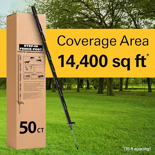 Zareba Step-In Electric Fence Posts, 4 ft, 50 Pack, Black | Durable and hold 2in of Wire or Poly Tape - style: 50 Black Posts