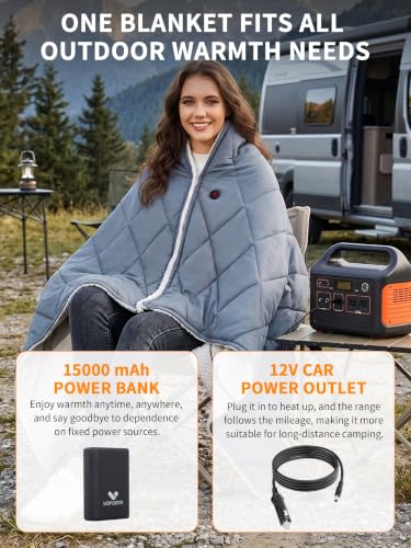 Wearable Heated Blanket,12V Cordless 15000 mAh,3 Heating Set | Cordless heating pad design,Battery Operated,Sherpa Lining,Heated Shawl Throw Blanket for Car,Camping,Backpacking,Hiking - color: Gray