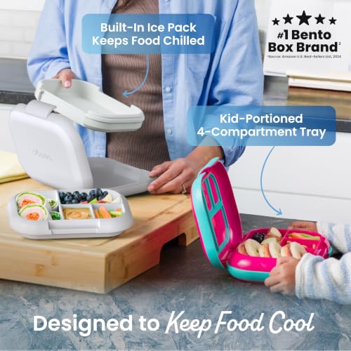 Bentgo Chill Kids 4-Compartment Bento Box Leakproof Lunch Box | Built-In Ice Pack, 3.3 Cup Capacity, BPA-Free, Microwave & Dishwasher Safe Tray, Ideal for Ages 3–7 (Gray) - color: Gray