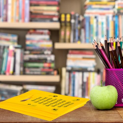 Coume 100 Pcs Bee Gift Bags Back to School Gifts Bags for Students Inspiration Quotes Plastic Goodie Snack Treat Bag with Handles Birthday Party Favors from Teachers, 6" x 8" - style: Bee Style