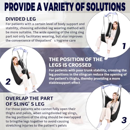 EZ Assistive Patient Lift Divided Leg Sling with Lower Back, Lift Sling for Transfer and Positioning and Lifting, 500lb Weight Capacity (Large-Black) - size: Large-Black
