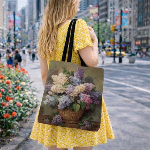 Vintage Floral Canvas Tote Bag, Aesthetic Botanical Reusable Grocery Bags for Women, Elegant Floral Lover Gift Tote - color: Color30