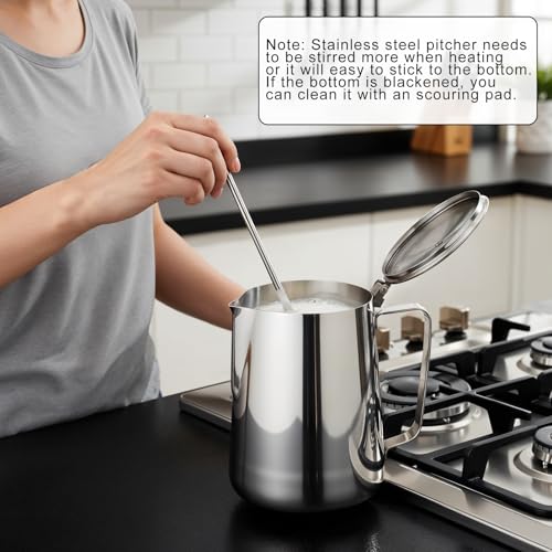 67 oz 304 Stainless Steel Pitcher with Lid, 2 L Large Mouth Graduated Beakers, Large Metal Measuring Cup with Handle, Milk Frothing Jug for Latte Art, Espresso Machines, Iced Tea - size: 67 Ounces