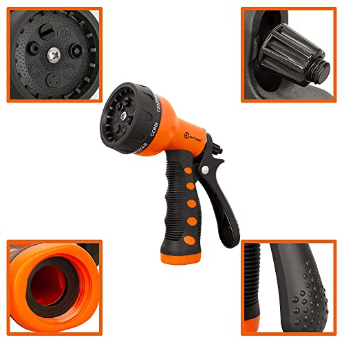 AUTOMAN-Garden-Hose-Nozzle,ABS Water Spray Nozzle with Heavy Duty 7 Adjustable Watering Patterns,Slip Resistant for Watering Plants,Lawn& Garden,Washing Cars,Cleaning,Showering Pets - Orange - color: Orange