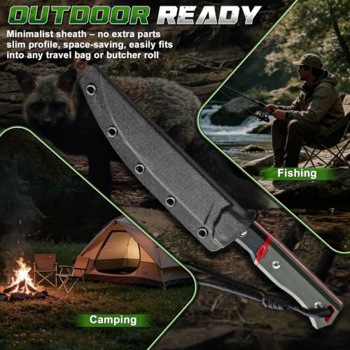 Purple Dragon Outdoor Knife for Boning - Trailing Point Boning Knife Green | Forged from a Single Piece of D2 Steel, Full Tang G10 Handle, Gift Box - size: 5.7 inch