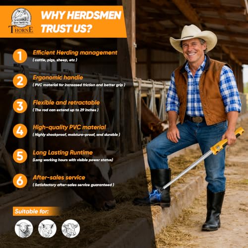Retractable Cattle Prod, Livestock Prod with LED Light, Waterproof Animal Herding Tool for Cattle, Pigs and Goats, Heavy Duty Livestock Management(42in)