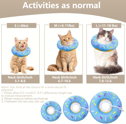 Cat Cone Collar Soft, Adjustable Cat Recovery Cone (Blue, M) | Stop Licking, Cute Kitten Donut Collar After Surgery, Elizabethan Collars for Kittens, Lightweight Cats Neck Cones - color: Blue, size: Medium