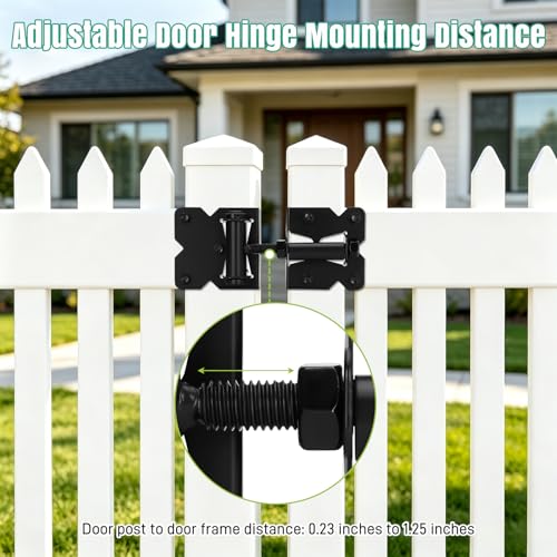 Stainless Steel Self Closing Gate Hinge and Latch Hardware Kit, Heavy Duty Self Locking Gate Hardware for Wood/Vinyl Fence Gate, 4-Pack Kit and 2-Automatic Latch