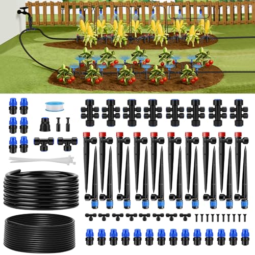 240FT Quick-Connect Drip Irrigation System | Automatic Garden Watering System Kit with 1/2" & 1/4" Fast-Lock Fittings, Adjustable Sprinklers for Raised Beds/Garden/Lawn - size: 40FT 1/2”(OD) Tube + 200FT 1/4”(OD) Tube