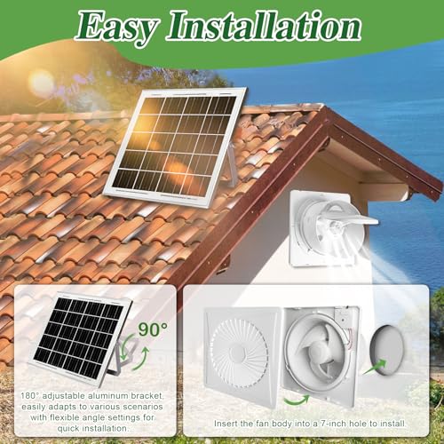 Solar Exhaust Fan, 25W Solar Panel + 8" Ventilation Vent Fan, with Power Adapter, Anti-backflow Valve, High Speed Solar Powered Exhaust Fan for Shed, Chicken Coop, Greenhouse, Dog House (White) - color: White, size: 8 Inch