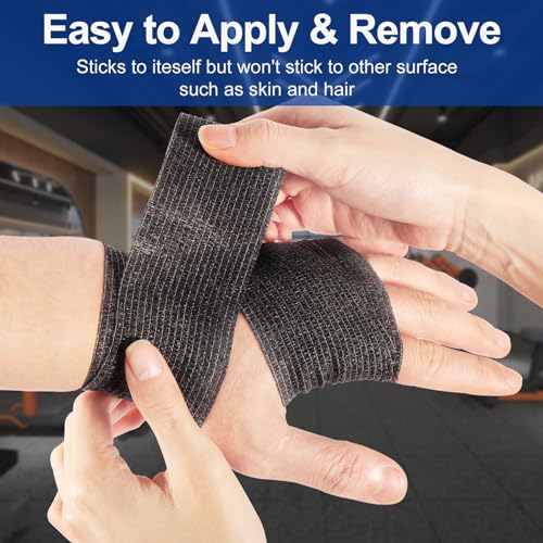 24 Rolls Self Adhesive Bandage Wrap, 4 Inch x 5 Yards Black Athletic Tape Grip Tape, Flexible Non Woven Cohesive Bandage Wrap - color: Black, size: 4 Inch