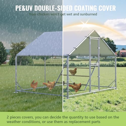 Large Metal Chicken Coop Runs for Yard with Cover, 10x6.5x6.5 | Perch Bars, Split Doors, Waterproof Covers, Mesh Wire - size: 118.1"L x 78.7"W x 78.7"H