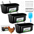 3 Pack Chicken Feeder, Duck Feeder Supplies, Hanging Fence Feed Trough with Clips for Goat, Sheeple, Piglet, Gooses, Turkeys, Dog Livestock Poultry, 8 Quarts in Total, Feed Scoop Included, Black - color: Black 3pcs