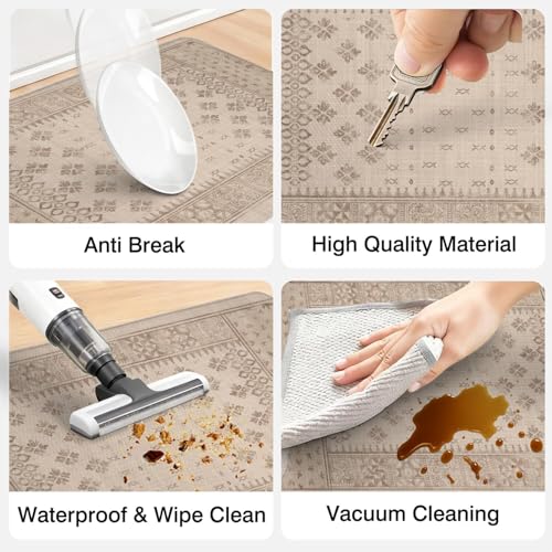 Kitchen Anti-Fatigue Mat, 2PCs, 17.3"x47"+17.3"x29", 0.4" Thick | PVC Non-Slip Cushioned Comfort Washable Floor Rug, Ergonomic Standing Rugs, Easy Clean for Home, Sink, Laundry - color: Beige-1