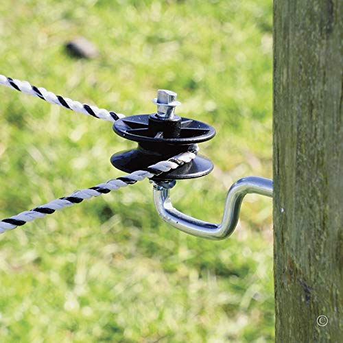 Premier 1 Rotating Wood Post Insulators for Electric Fence | Package of 10 | Allows conductors to flow around corners as tension changes. 2" zinc-plated shaft. Screws to wood posts or trees. Black HDPE.