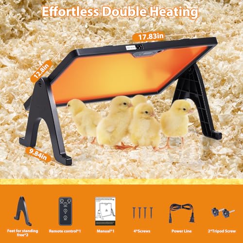 Serinar New Smart coop Heater with Remote Control, Built-in Adaptive Temperature Sensor, Adjustable Temperature, brooder Heating Panels with Timer and Lighting, brooder Panels to Keep Poultry Warm