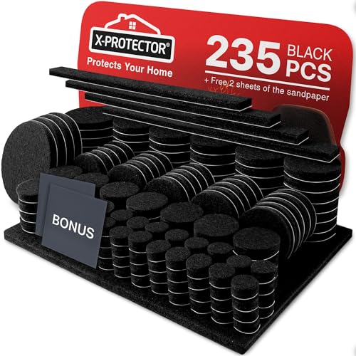 Felt Furniture Pads 235 PCS X-Protector! Huge Quantity of Furniture Pads | Black Furniture Pads of Hardwood Floors with Many Big Sizes – Your Ideal Wood Floor Protectors for Furniture. - size: 235 PCS Black, Round & Square
