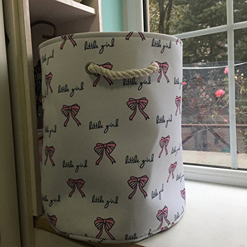Round Thick Laundry Basket Collapsible Organizer Boys Girls Bowknot | Canvas Foldable Storage Hamper Sturdy Rope Handles for Household Gift Baskets Bedroom Clothes Toys Children Nursery - color: Bowknot