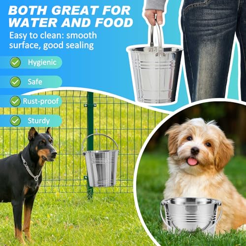 Hicarer 10 Pcs Dog Stainless Steel Bucket Heavy Duty Water Bucket for Dogs Metal Bucket with Handle Small Metal Pail for Pet Cat Puppy Food and Water Storage Milking Goats Small Animals (6.3 Quart)