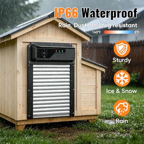 Automatic Chicken Coop Door with Timer and Remote Control, WiFi 1080P Camera Smart Roll-Up Auto Poultry Door, 7W Solar Powered, App Control, Anti-Pinch Safety, Predator Alarm