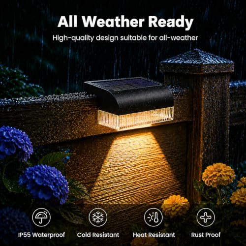 16PK Solar Fence Lights Outdoor Waterproof, 12H Step Lights for Yard | IP55 Waterproof, 12H Runtime, 50LM Bright, for Stairs Deck Patio Fence