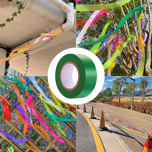 6 Pack Dark Green Flagging Tape, Non-Adhesive Marking Tape, 1"*600ft | Plastic Ribbon Neon Marking Roll for Tree Marking, Hunting, Boundaries and Hazardous Areas,Trail Marking - color: Dark Green