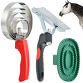 3 Pcs Reversible Stainless Steel Curry Comb 5 Rings, Aemygo Double Sided Horse Grooming Brush, Scotch Type Metal Dog Brush Large Rubber Hair Remover Comb, Soft Touch Grip Scraper for Cow Sheep Dog