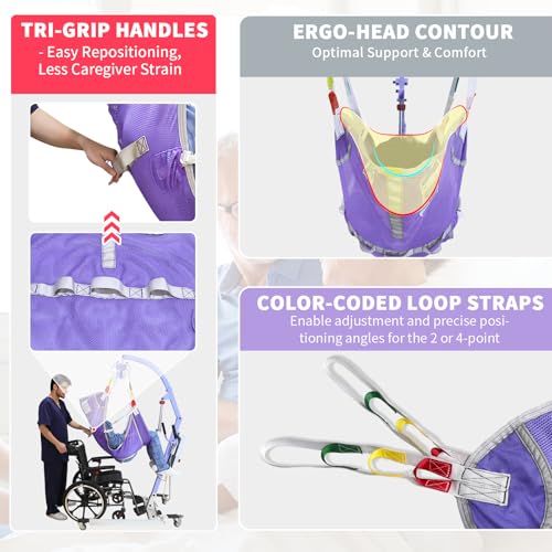 EZ Assistive Patient Lift Sling with Commode - Patient Lifting Slings for Transfer - Medical Full Body Straps for Elderly, Disabled,Nursing,Caregiver - SWL 500 lbs (Large-Purple-1 PC) - size: Large-Purple-1 PC
