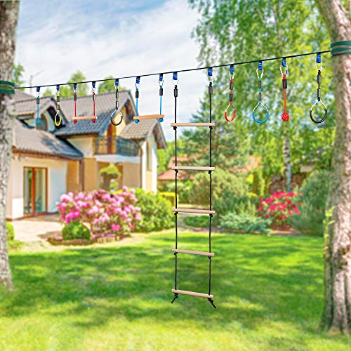 Rope Ladder for Kids, Wooden Climbing Obstacle Swing Ladder | Rope Ladder with 2 Hooks, Climbing Rope for Kids, Hanging Ladder for Swing Accessories, Playground Game, Play Set Outdoor