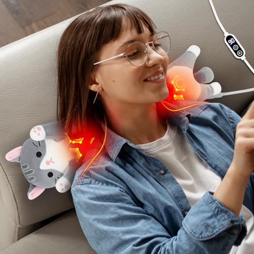 Gray Cat Plush USB Heating Pad for Girl Period Cramps Menstrual | 22” Cat Heated Plush Stuffed Animals, Portable Indoor Outdoor Use, Electric Kitten Plush Heating Pad for Women Teen Mom Gifts - color: Gray Cat Heating Pads