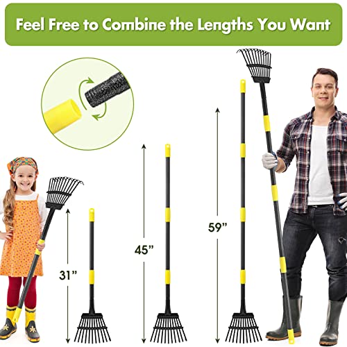Rake for Leaves, Heavy Duty Small Leaf Rakes for Lawns & Yard with 60” Length 8.5” Width 11 Metal Tines, Lightweight Gardening Rake for Women Men Kids for Shrub,Grass,Mulch - style: 11 Tines 5FT