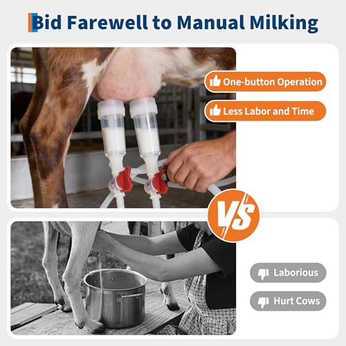 12L Milking Machine, Rechargeable Battery & Adjustable Suction Pulsation Vacuum Electric Milker, Portable Milker with Food-Grade Silicone Cups and Tubes, 4 Teat Cups, 5200 MAh - size: 12L