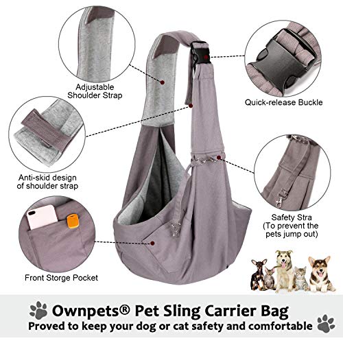 OWNPETS Pet Sling Carrier, Pet Sling Carrier Bag Safe,Fit 10~15lb Cats&Dogs, Comfortable, Adjustable, Perfect for Daily Walk, Outdoor Activity and Weekend Adventure | Soft Breathable Fabric, Secure Safety Hook, Adjustable Strap for 10-15lb Pets, Ideal for