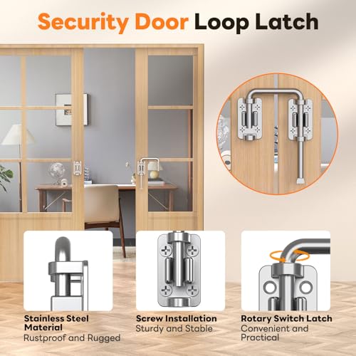 Sliding Door Loop Lock, 2-3/8 Inch Door Latch Lock, Silver,1PC | Patio Sliding Door Latch, 7mm Solid Stainless Steel, Door Lock for Barn, Screen, Fence, Garden, Shed, Multi Angle Fit - color: Silver-1PC