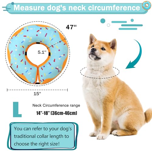 Recovery Donut Collar for Dogs & Cat,Inflatable Dog Cone Collar Alternative After Surgery,Soft Cone for Large Medium Small Dog,Adjustable Pet Neck Donut(Blue,Large) - color: Blue, size: L（neck 14"-18"）