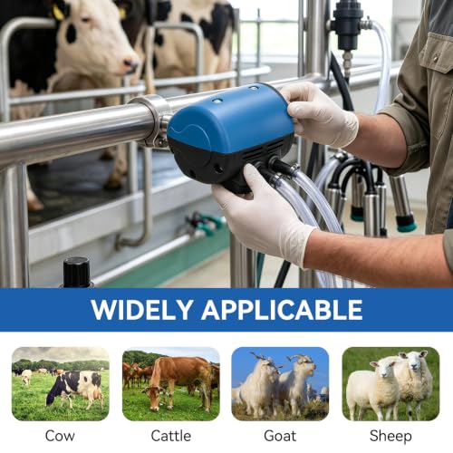 HERCHR L90 Milking Machine, 2 Outlets 40/60 Pneumatic Pulsator Milking Equipment for Cattle Sheep Milking Machine with Two Exits Adjustable for Cow Goat Dairy Milker Accessories