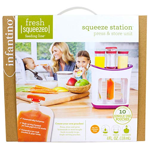 Infantino Squeeze Station, Fills 3 Pouches at Once, Purple | Baby food maker & pouch filler, Easy to use, Dishwasher safe, Homemade baby food essential - style: Squeeze Station Purple