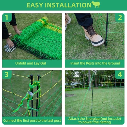 Electric Fence Netting, 35.4" H x 164' L, Portable Livestock Nets Mesh for Hog, Dogs, Deer, Goats, Electric Fencing for Backyards, Homesteaders, Farms, Ranches, Gardens - size: 35.4" H x 164' L Livestock