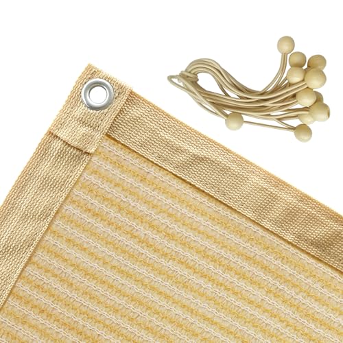 Shatex 90% Shade Fabric 10x 16ft Sun Shade Cloth with Grommets for Pergola Cover Canopy Wheat, 12 Bungee Balls - color: wheat, size: 10x16ft