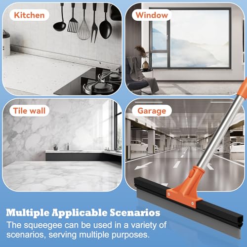 Floor Squeegee for Concrete Floor,18" Large Heavy Duty Squeegee for Floor, Rubber Broom with 62" Long Handle for Bathroom Tile, Garage Concrete, Deck, Shower Glass, Window Cleaning - color: Orange