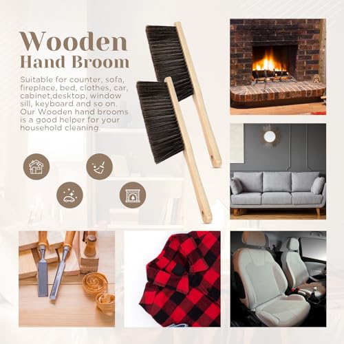 Tioncy 8 Pieces Wooden Dust Brush Bulk Hand Broom Bench Soft Bristle Cleaning Outdoor Furniture Brushes with Long Wood Handle for Cleaning Car Bed Sofa Fireplace Couch Clothes