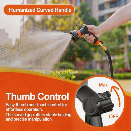 Garden Hose Nozzle Heavy Duty -Thumb Control Spray Nozzles for Garden Hose High Pressure, 7 Patterns Water Hose Nozzle for Car Wash, Watering Lawn and Pets