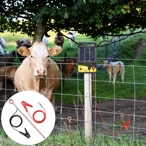Electric Fence Lead Wire Connector with Grounding Rod, 18AWG 3Ft | Solid Copper Grounding Rod, Oval Easy-Drive Design, Compatible with Solar Fence Energizers & Chargers, Poultry Livestock Farm - style: 3FT(Wire+Grounding Rod)