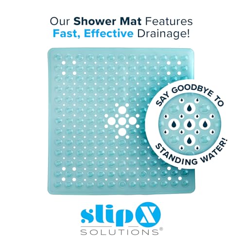 SlipX Solutions 21" Square Non Slip Shower Stall & Bathtub Mat, Aqua | Anti Slip Essential Shower Mat For Bathers Of All Ages, 25% Stronger Suction Cups, Soft Underfoot, Machine Washable - color: Aqua