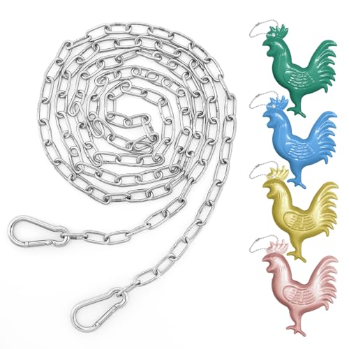 5 Ft Hanging Chain Spring Hooks with 4 Signs for Chicken Coop Feeders | 304 Stainless Steel, Anti-Rust & Adjustable, Holds Up To 13 Lbs for Chicken Coop Feeders, Plant Hooks Indoor & Outdoor Use - size: 5 FT